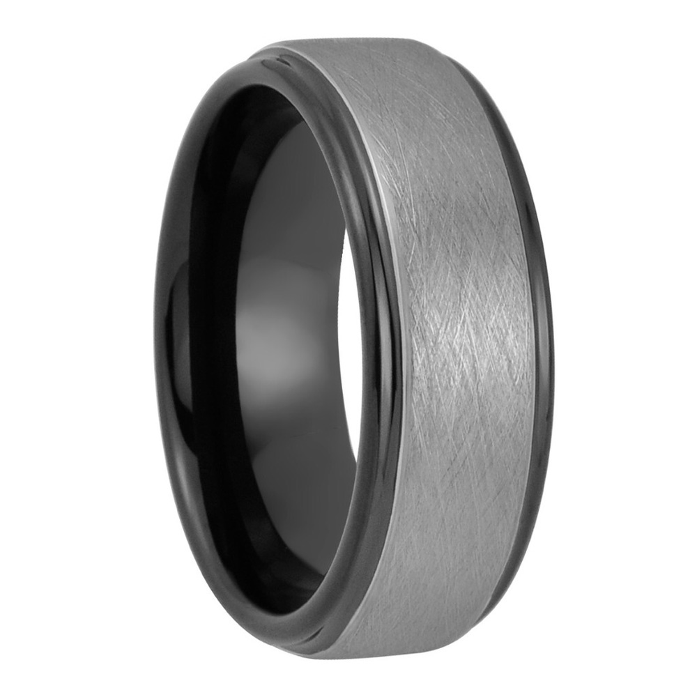 8mm Tungsten Ring Band Edge IP Black Plated 8.5-11